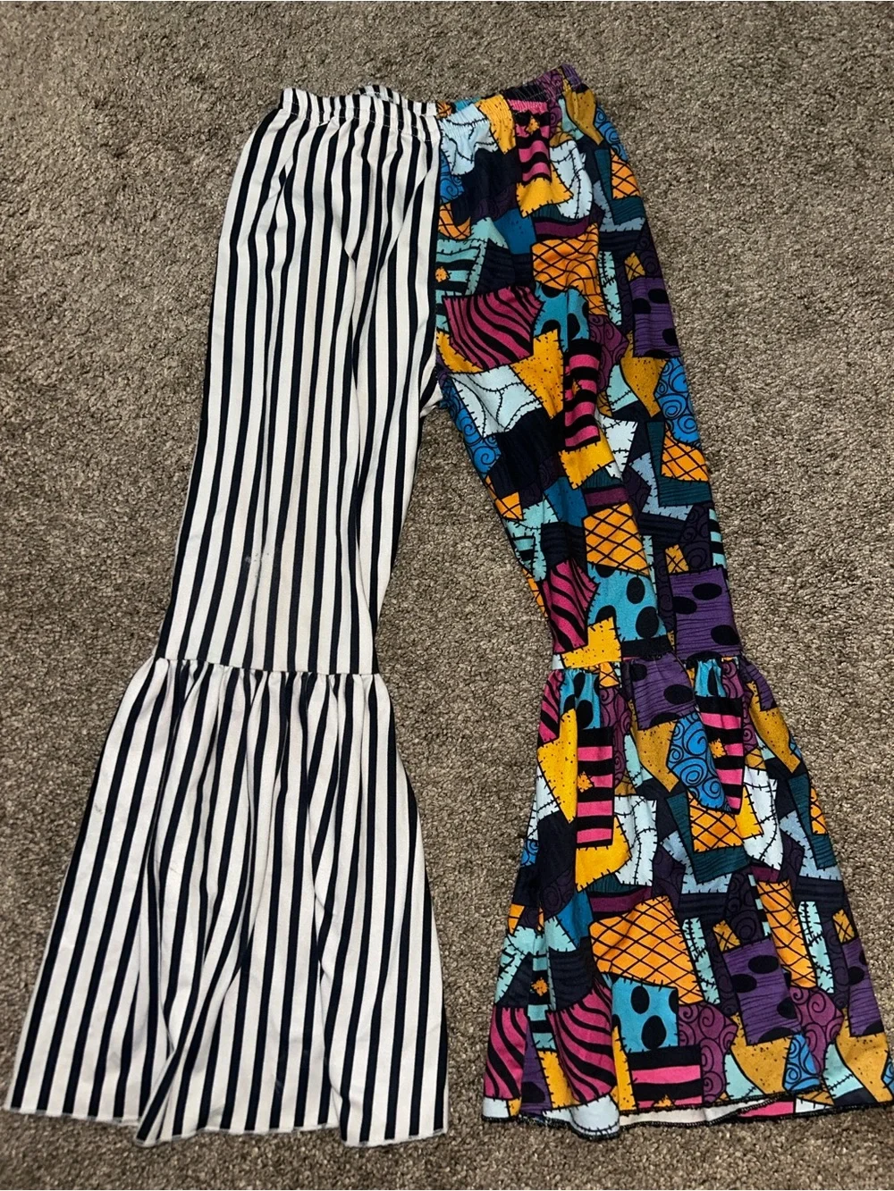 Disney Girls Black & White Striped Bell Bottom with Colorful Patchwork Bell Leg